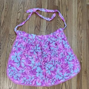 Vtg Abstract Floral Print Waist Tie Handmade Apron Pink Purple White Flowers MCM